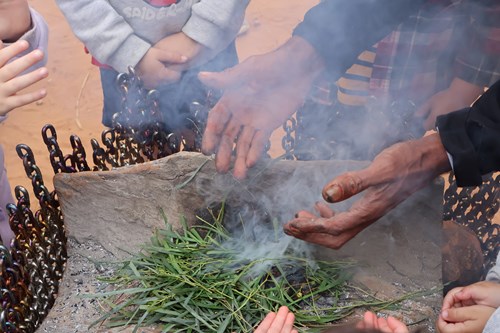Close up of First Nations smoking ceremony at BDCS